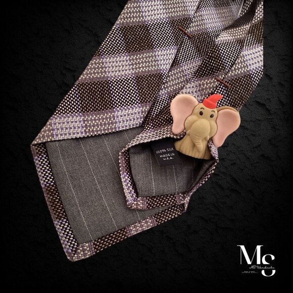 HICKEY FREEMAN Brown Purple PLaids & Cheks Silk Tie Made In USA W: 3.4" EX COND - Picture 4 of 7